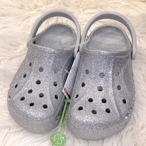 Crocs Youth Girls Platform Glitter Clog Size 4 Silver Slip-on Comfortable